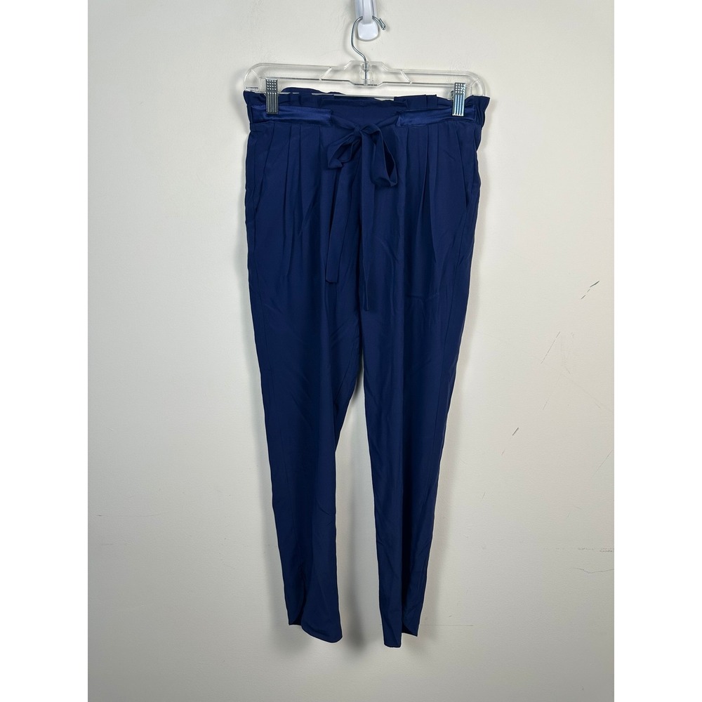 Ramy Brook Allyn Pants Women XXS Navy Blue New Silk Blend Paperbag Waist 1820